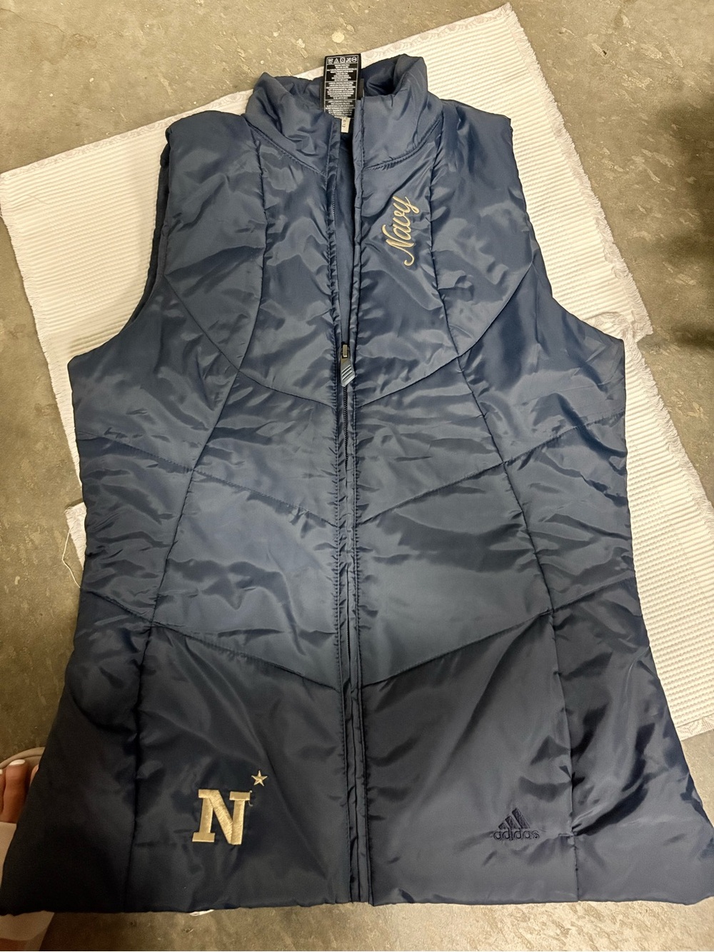 Adidas Navy Blue Puffer Vest Embroidered Navy Size Small